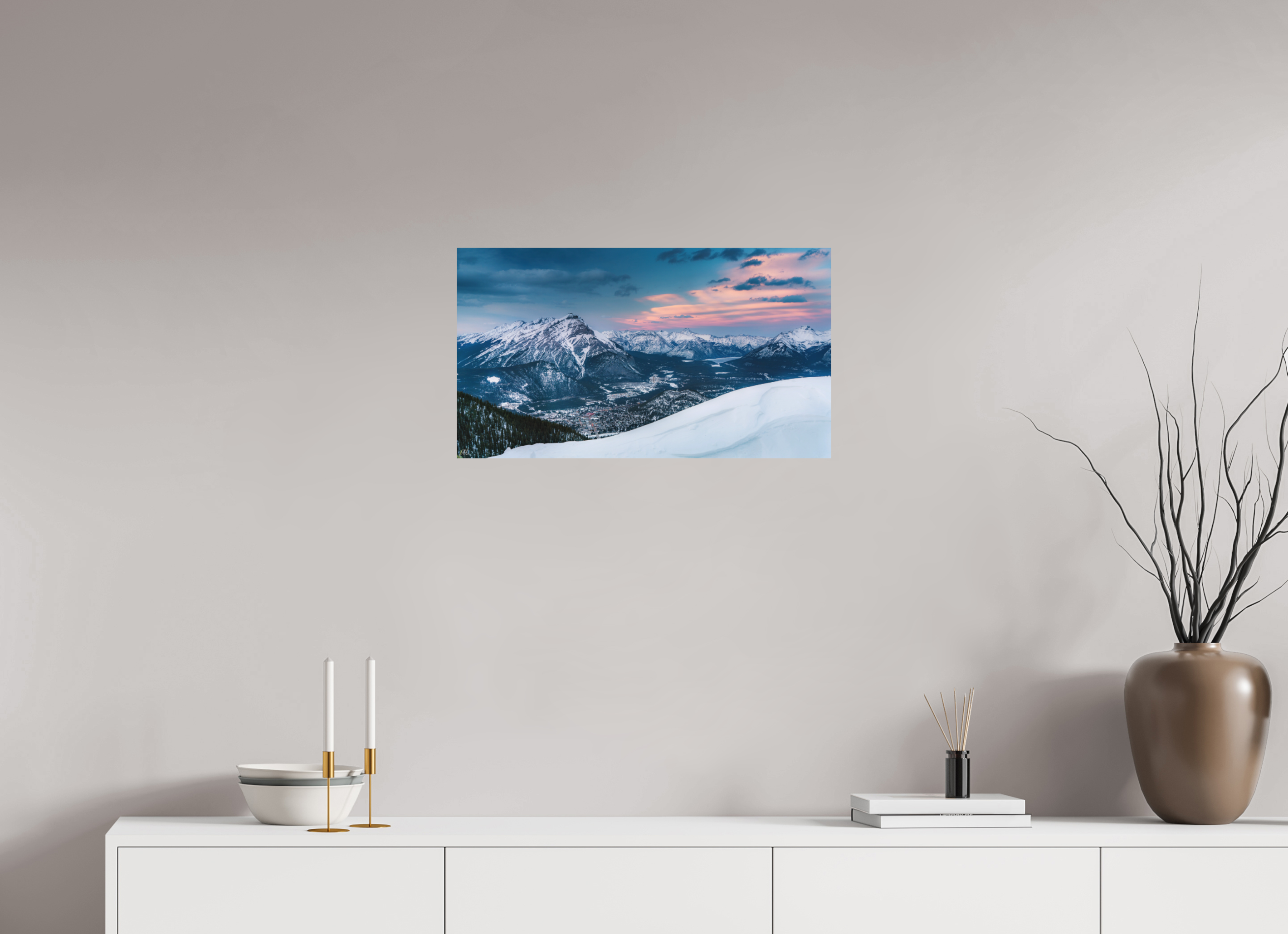 64 x 36 cm, Direct Print on Aluminum Dibond Winter over Banff