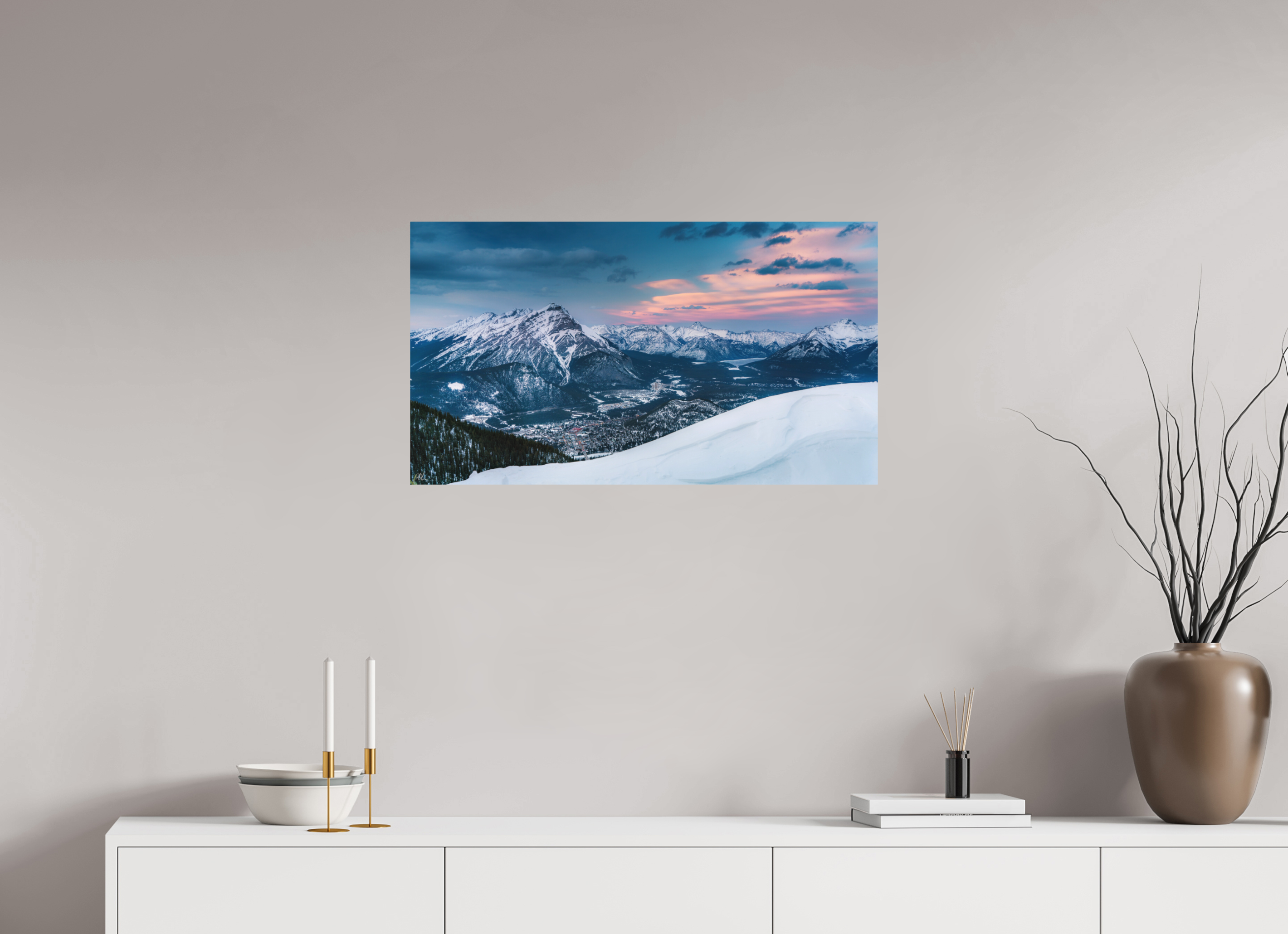 80 x 45 cm, Direct Print on Aluminum Dibond Winter over Banff